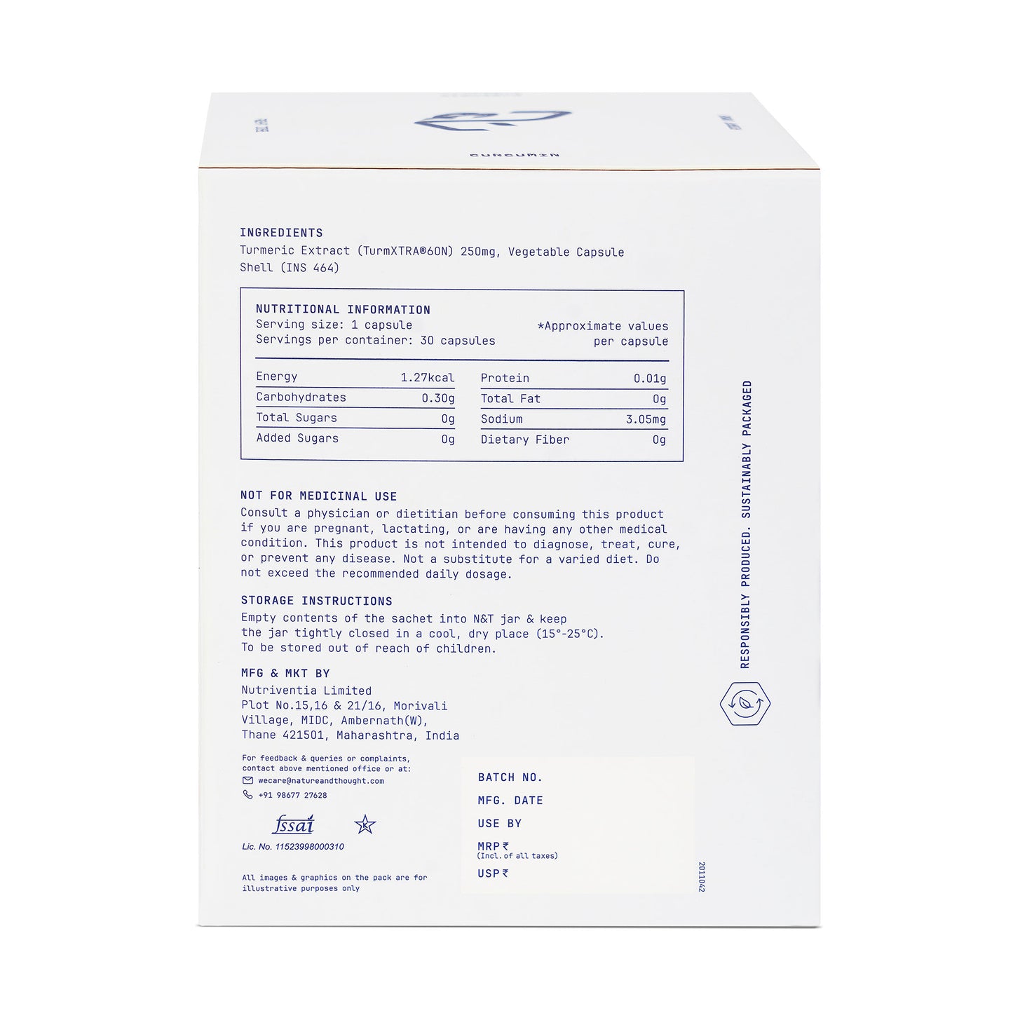 Nutritional information label on a supplement package with white background