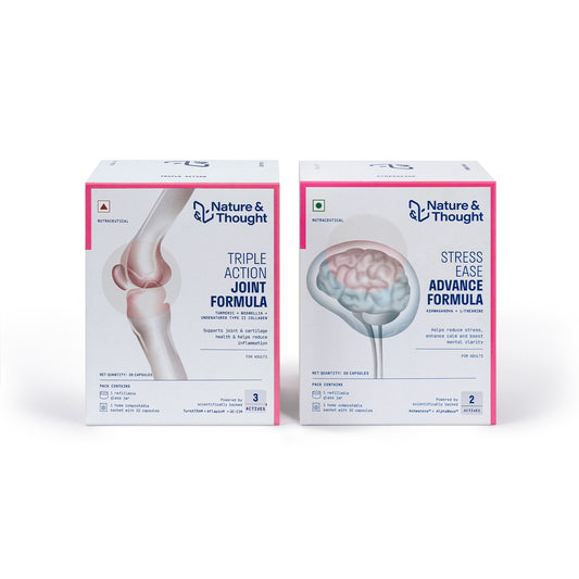 Two boxes of Nature & Thought health formulas on a white background