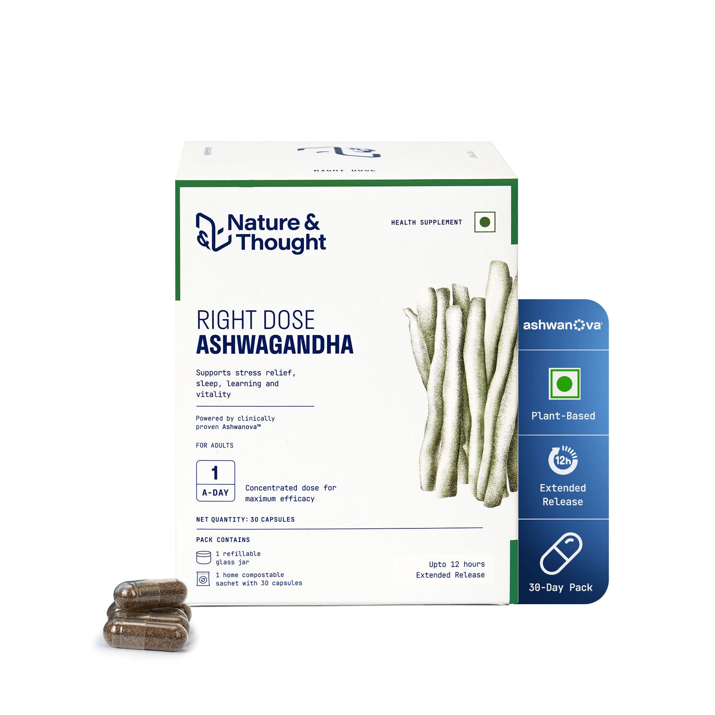 Nature & Thought Ashwagandha supplement packaging on a white background