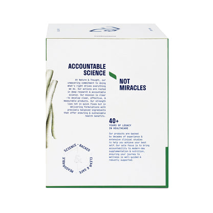 Product packaging with 'Accountable Science Not Miracles' text on a white background