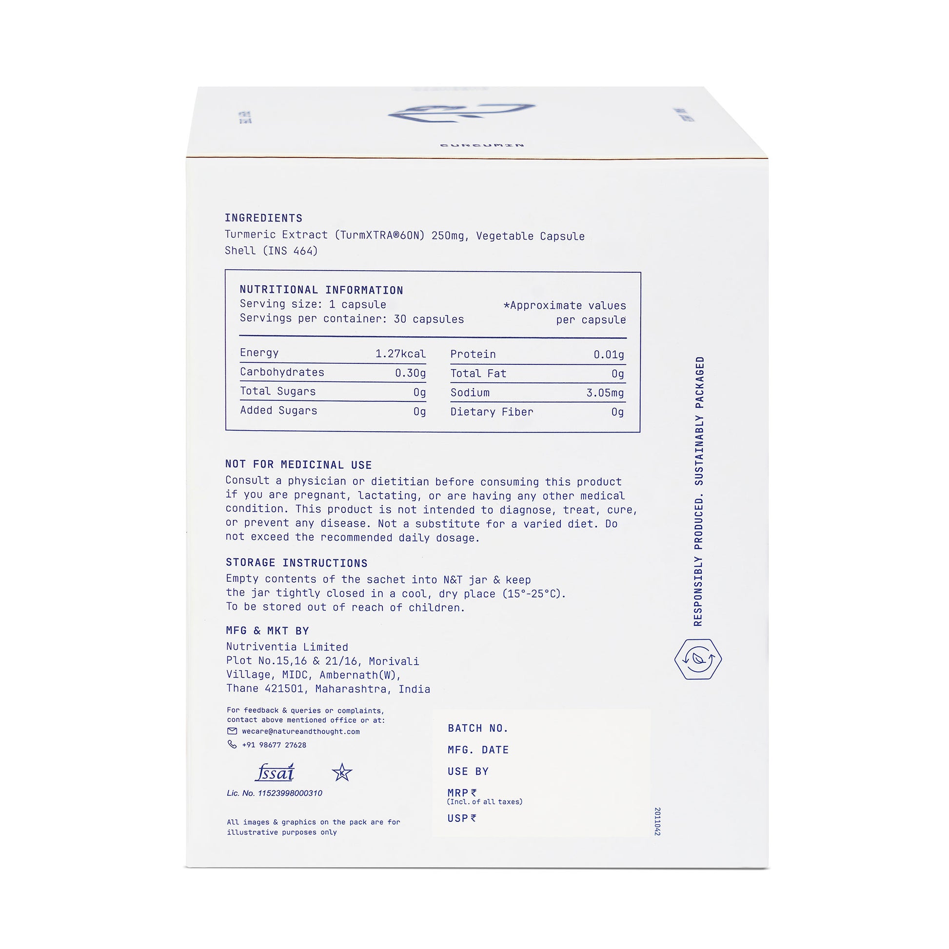 Nutritional information label on a supplement package with white background