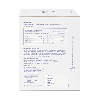 Nutritional information label on a supplement package with white background