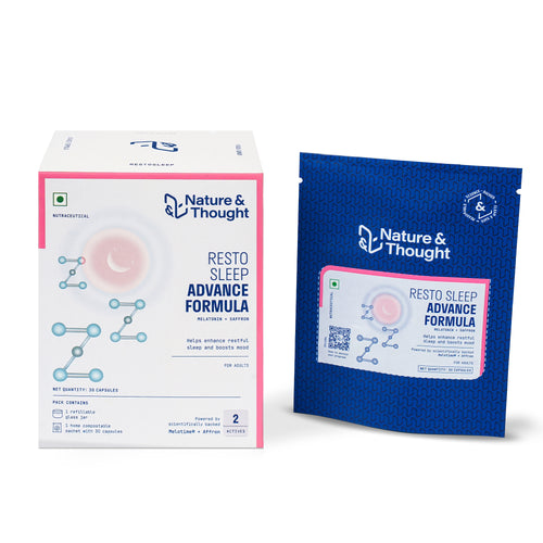 [First] Nature & Thought Resto Sleep Advance Formula packaging on a white background