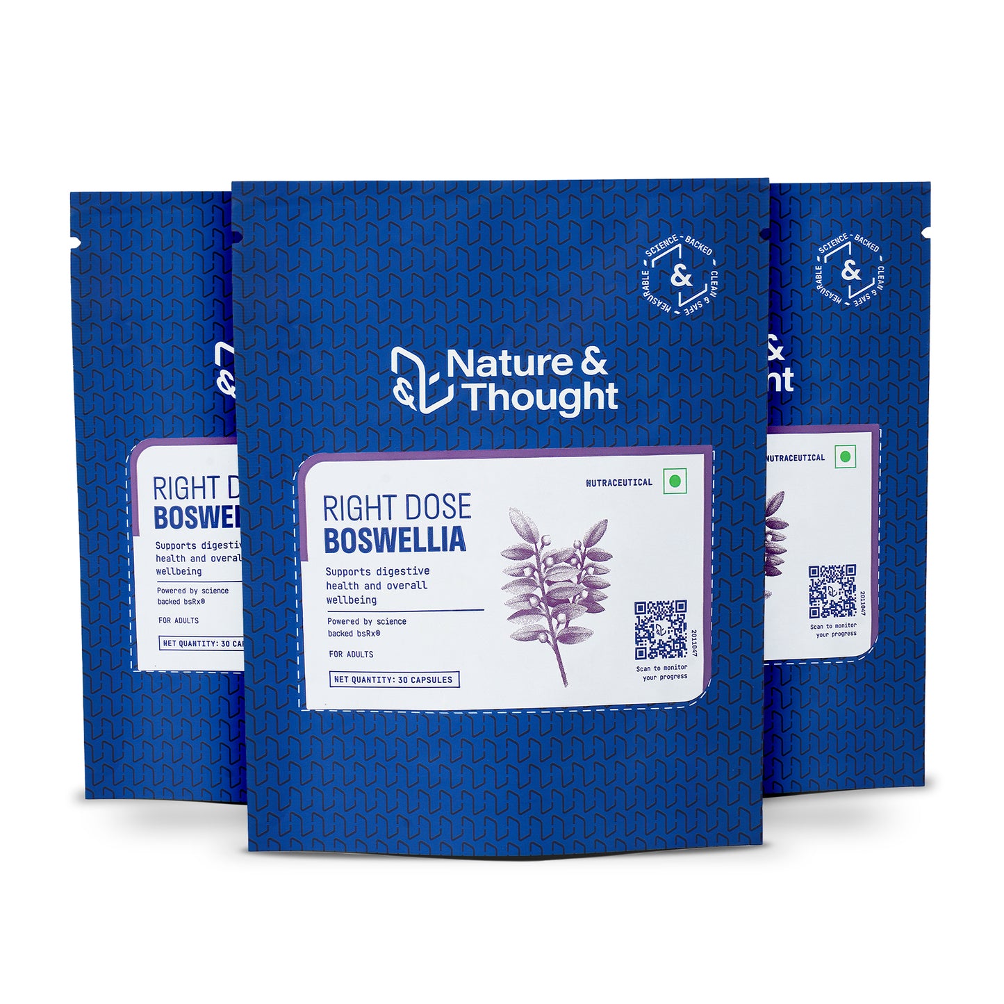 Pack of three blue colored pouches