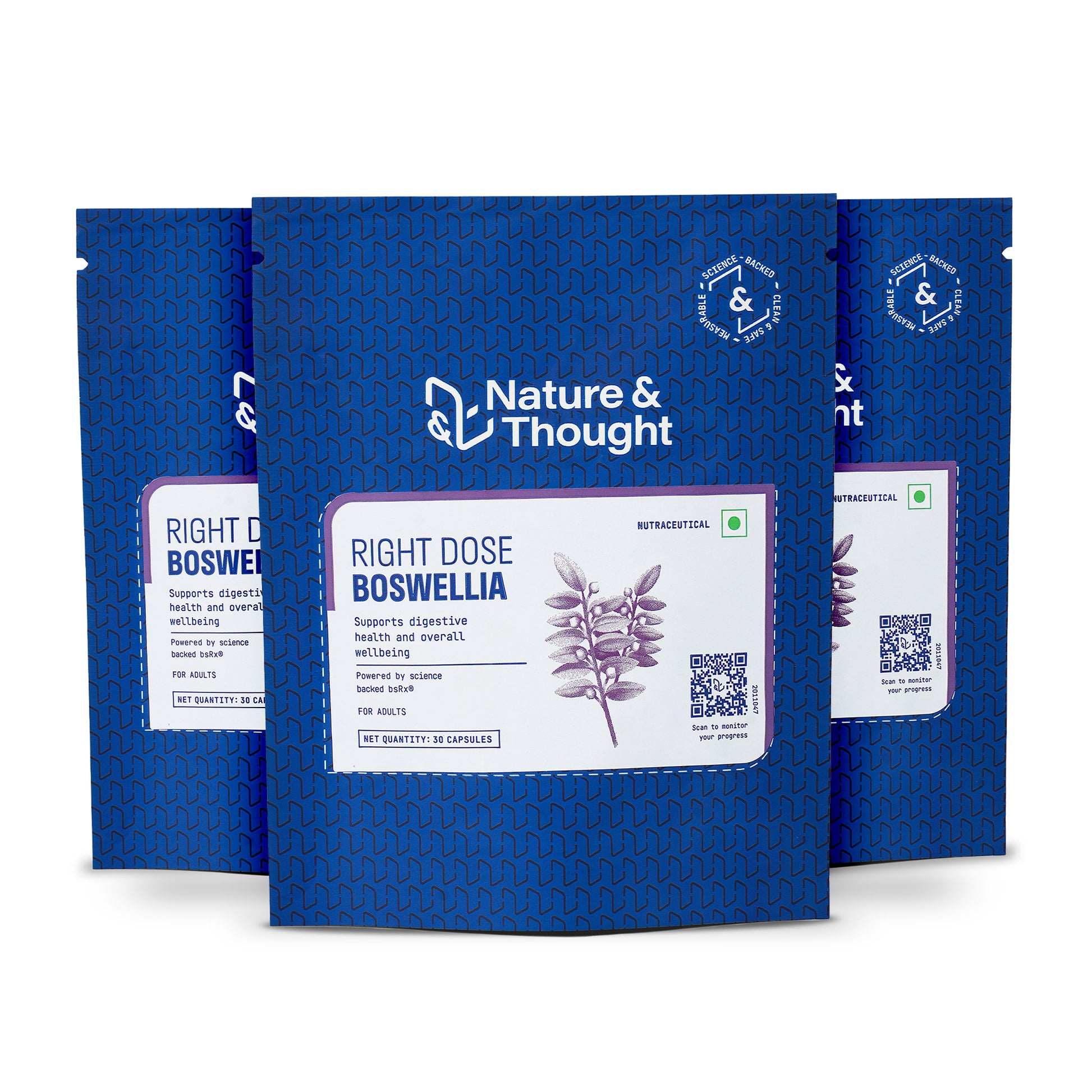 Pack of three blue colored pouches