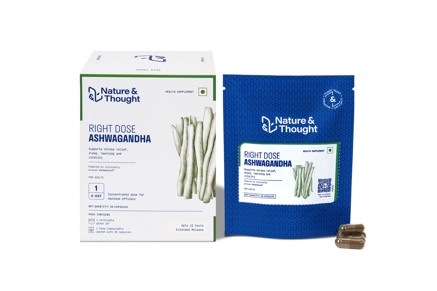 Nature & Thought Right Dose Ashwagandha packaging on a white background