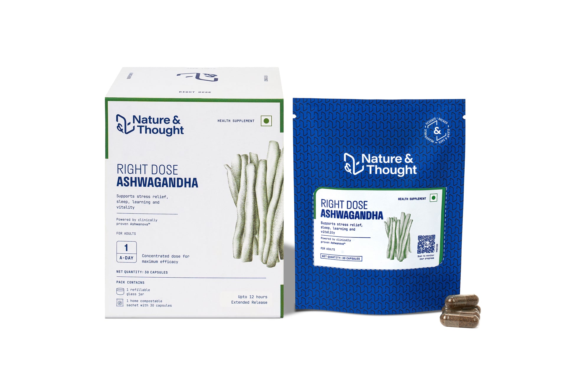 Nature & Thought Right Dose Ashwagandha packaging on a white background
