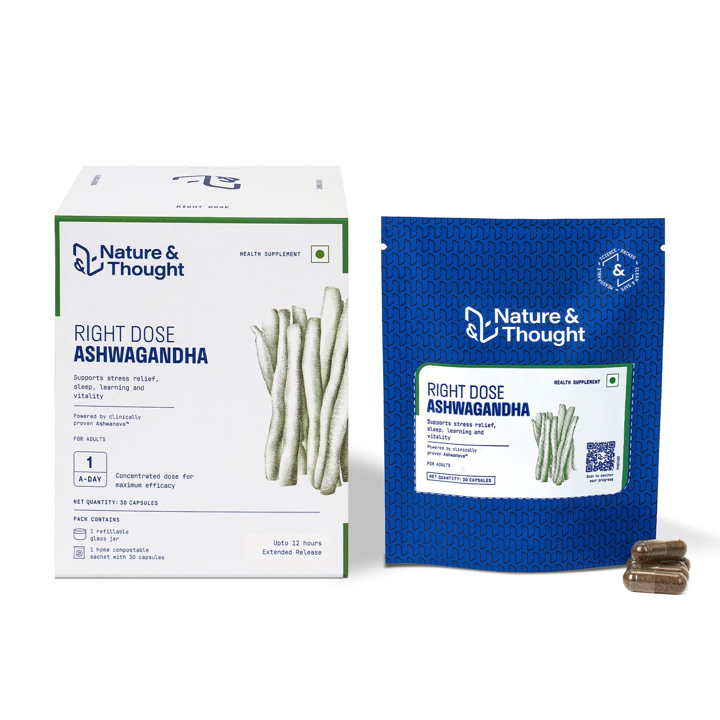 Nature & Thought Right Dose Ashwagandha packaging on a white background