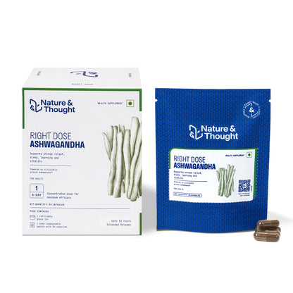Nature & Thought Right Dose Ashwagandha packaging on a white background