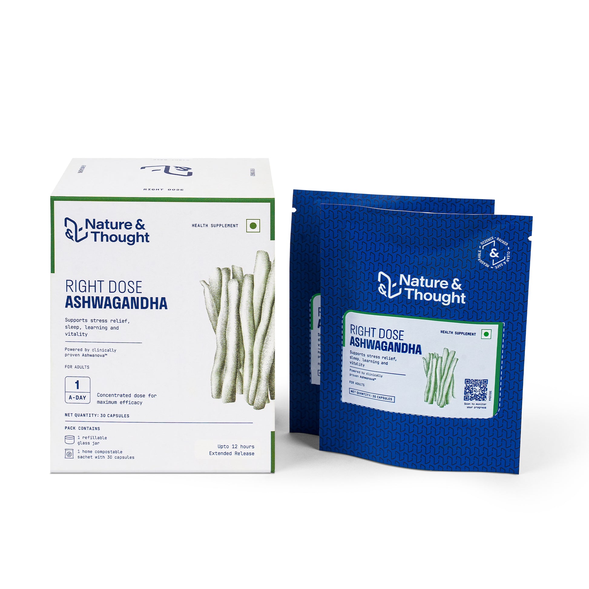 Nature & Thought Right Dose Ashwagandha packaging on a white background