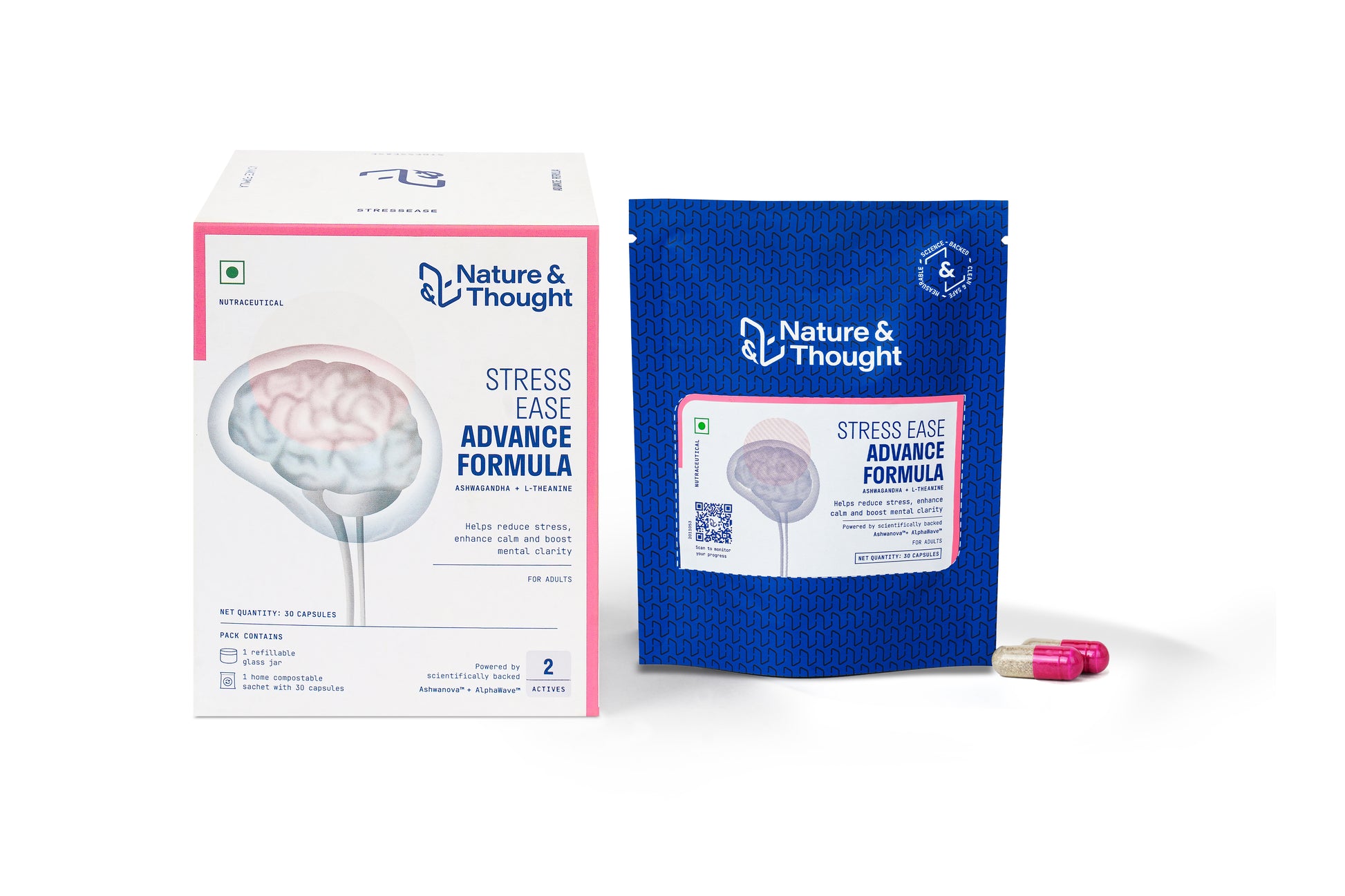 Nature & Thought Stress Ease Advance Formula packaging on a white background