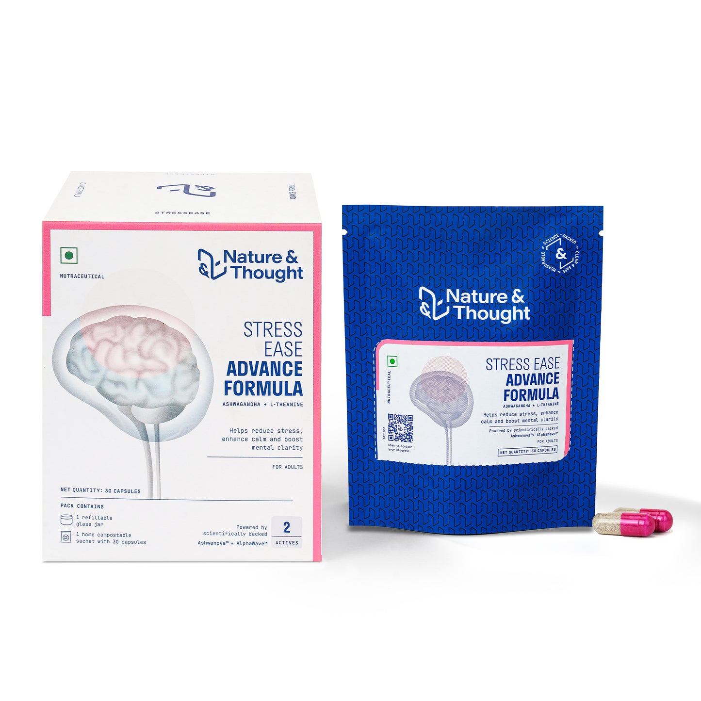 Nature & Thought Stress Ease Advance Formula packaging on a white background